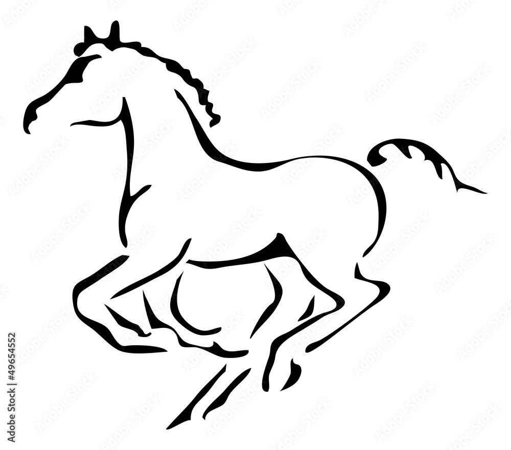 Fototapeta premium black and white vector outlines of galloping foal