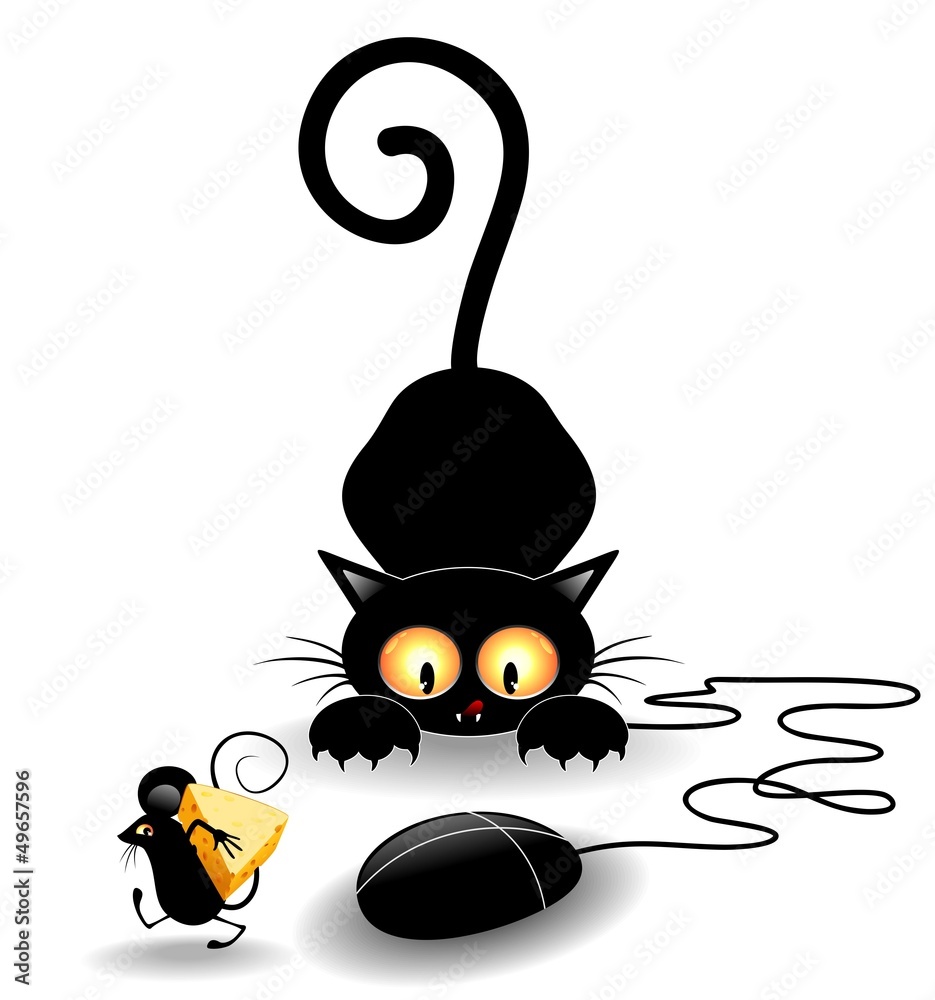 Funny Cat Cartoon with Computer Mouse-Gatto con Topo Stock Vector | Adobe  Stock
