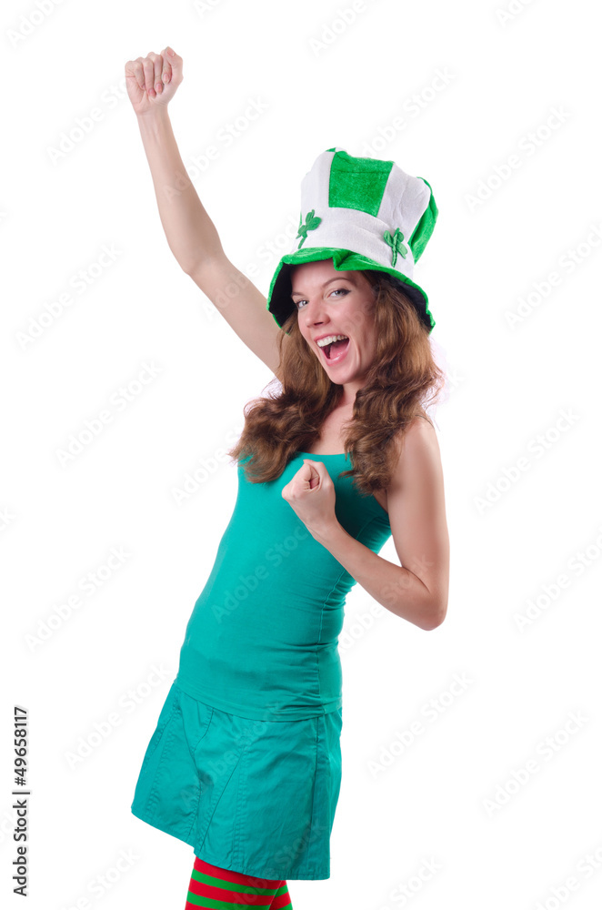Young girl in saint patrick celebration concept Young girl in saint patrick celebration concept