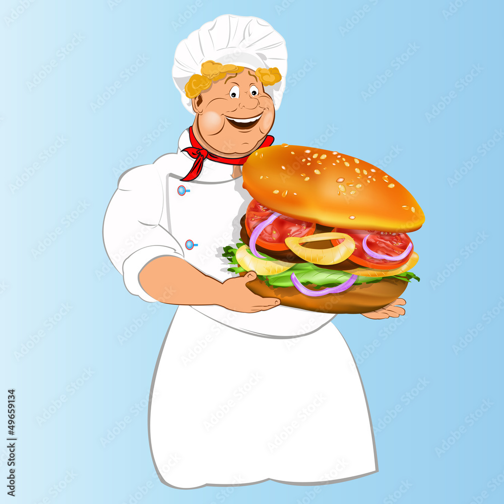 Funny Chef and best big traditional hamburger Funny Chef and best big traditional hamburger