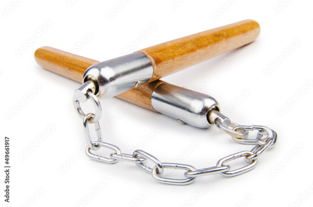 Martial arts nunchaku weapon isolated on white
