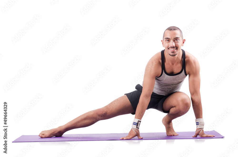 Man doing exercises on white