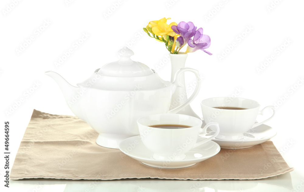 Fototapeta premium Beautiful tea service, isolated on white