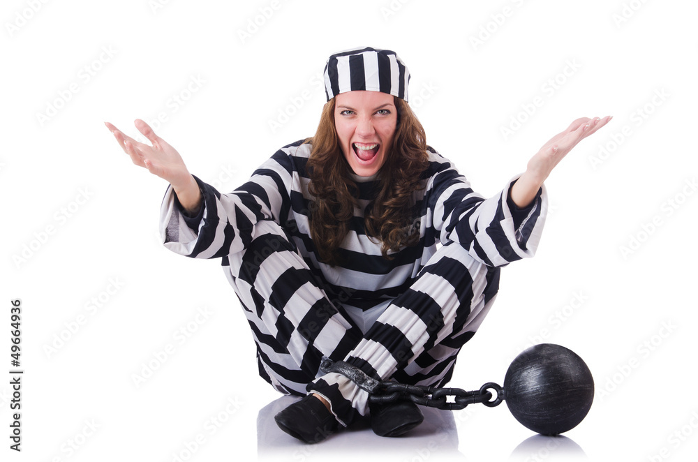 Prisoner in striped uniform on white Prisoner in striped uniform on white