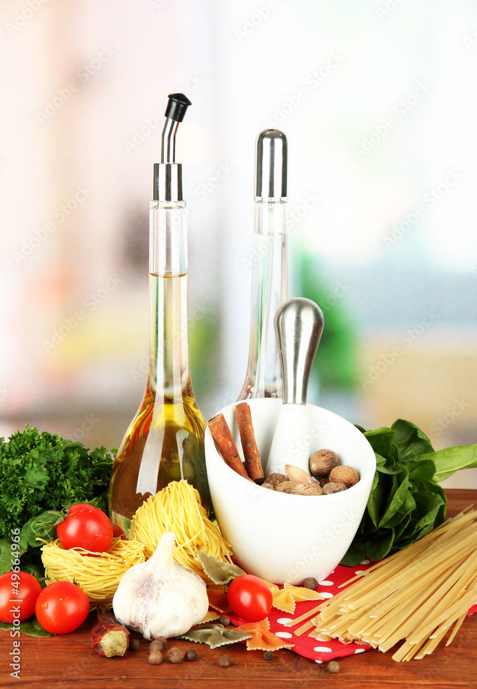 Composition of mortar, pasta and green herbals,