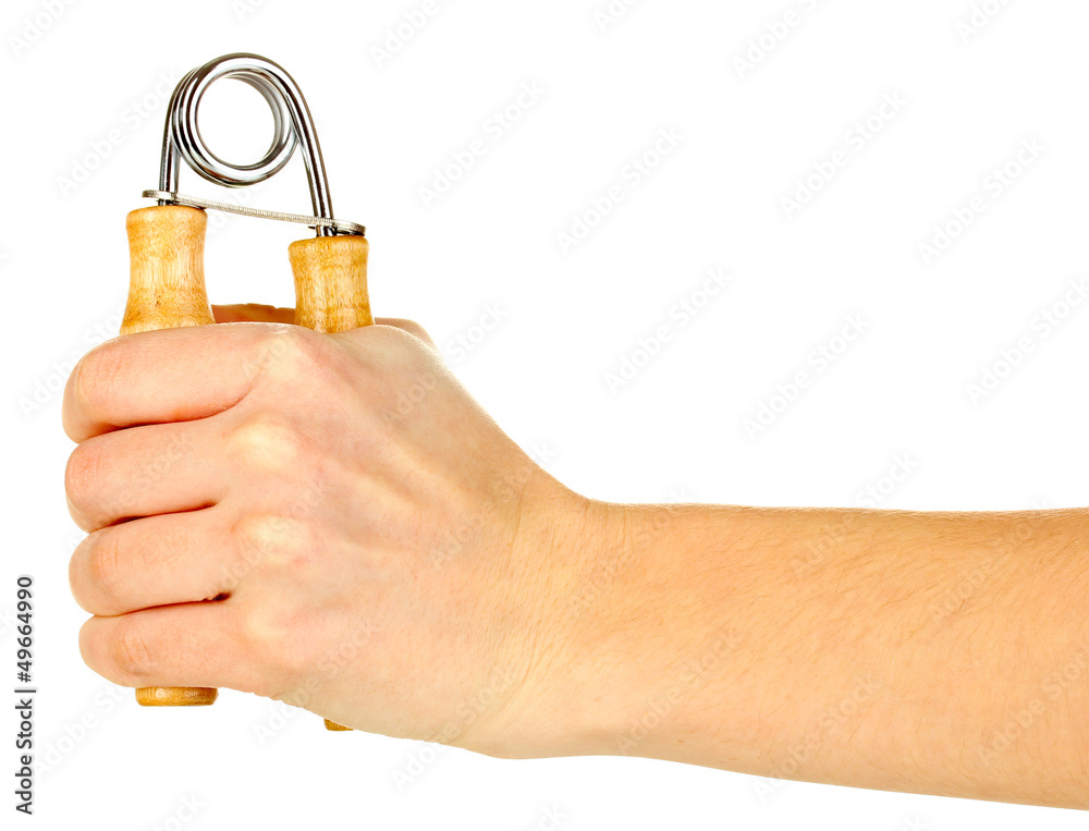 Modern hand trainer in hand isolated on white Modern hand trainer in hand isolated on white