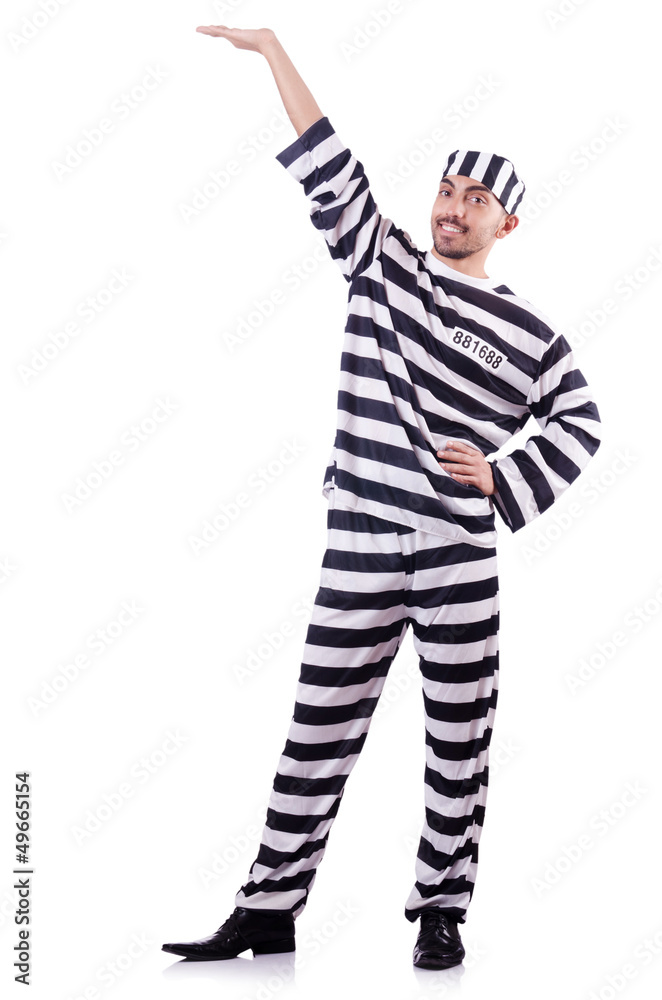 Convict criminal in striped uniform