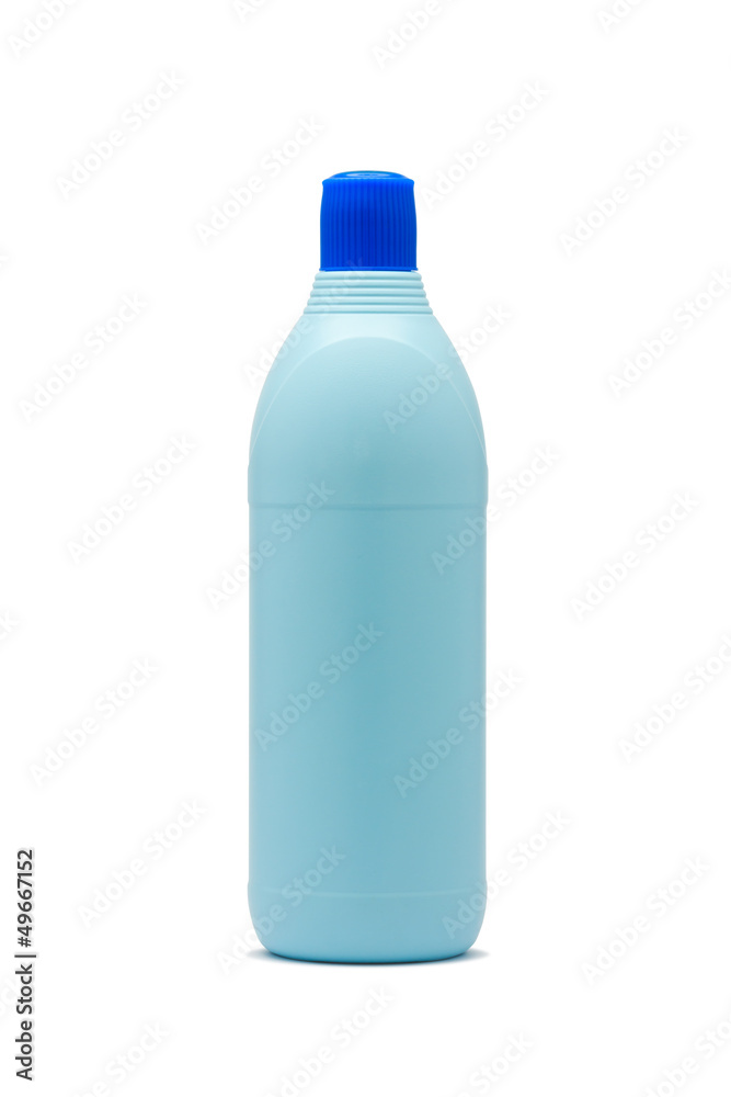 Blue plastic bleach bottle isolated on white background Blue plastic bleach bottle isolated on white background
