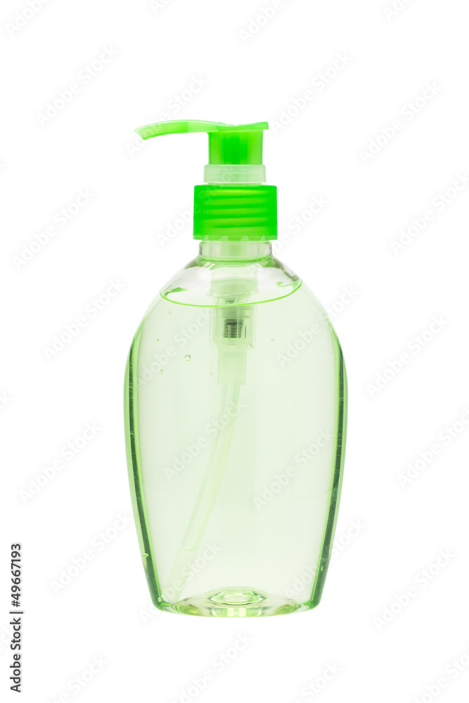Hand sanitizer bottle with a pump dispenser isolated on white ba Hand sanitizer bottle with a pump dispenser isolated on white ba