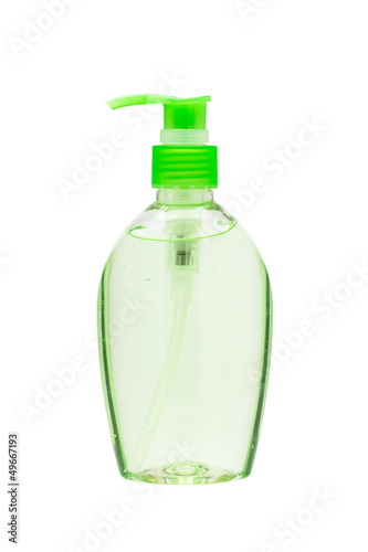 Hand sanitizer bottle with a pump dispenser isolated on white ba