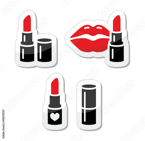 Lips and red lipstick vector icon set
