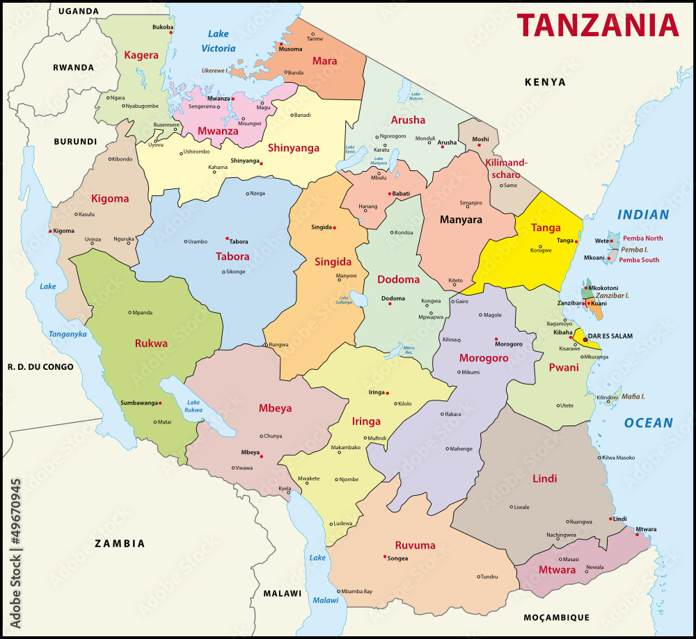 Tansania Administrativ Verwaltungsgliederung