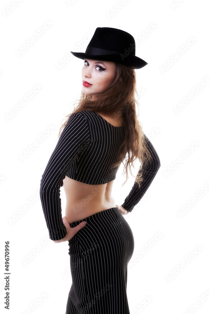 Glamour girl wearing a hat isolated on white Glamour girl wearing a hat isolated on white