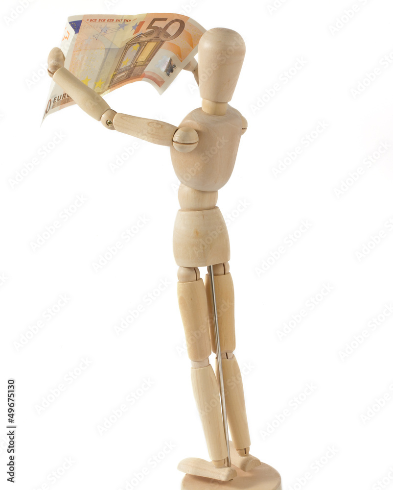 Wooden Mannequin Inspecting a Banknote Wooden Mannequin Inspecting a Banknote