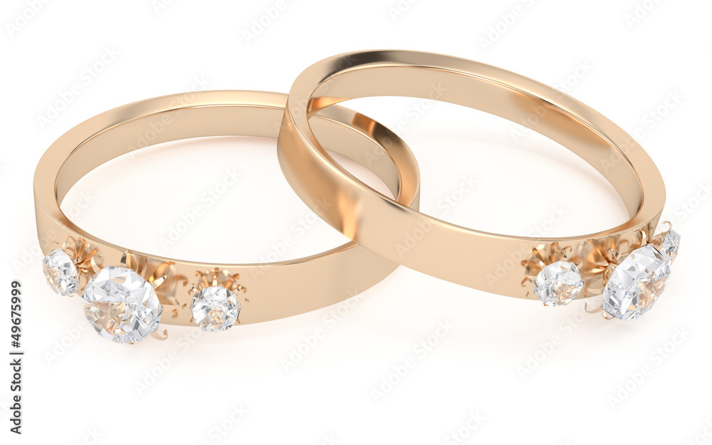 two gold rings with diamonds two gold rings with diamonds