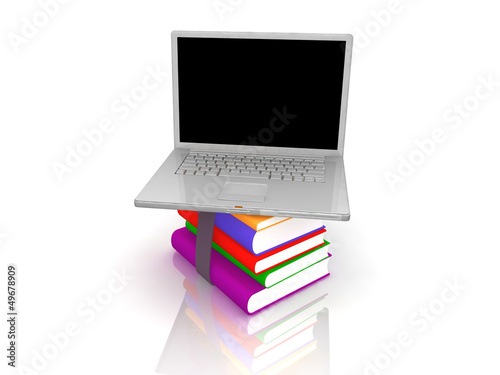 Professional Laptop with books and blank display