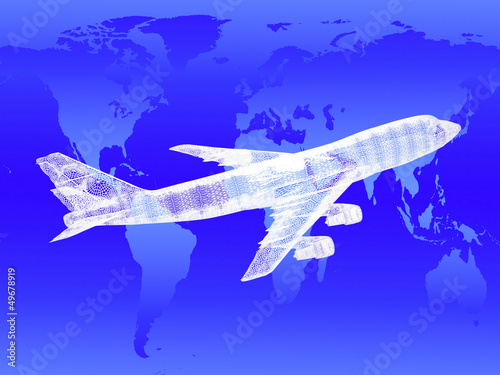 model of jet airplane on worldmap. Concept - global travel.