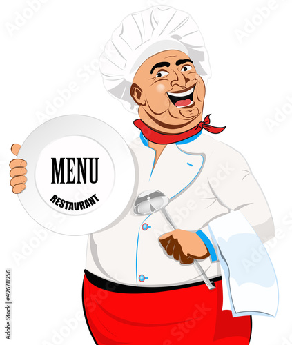 Eastern Chef and big plate on a white background.Vector