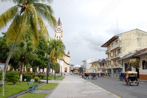 Street near Plaza de Armas ("Weapons' Square") in Iquitos, Peru.