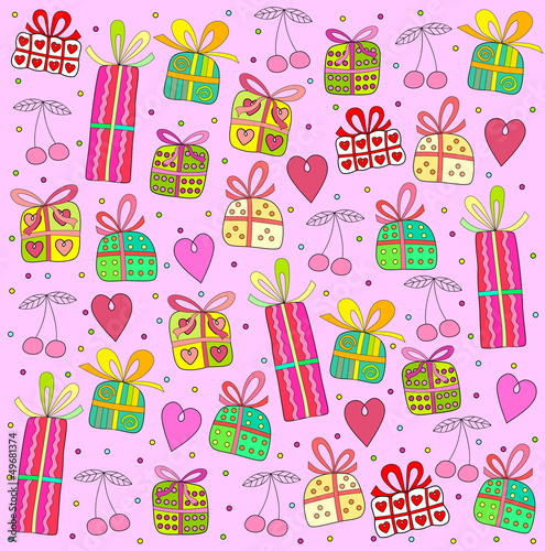 gifts on a pink background
