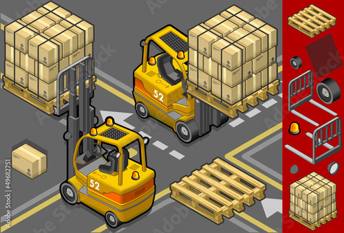 isometric forklift in two different positions