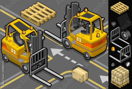 isometric forklift in two different positions
