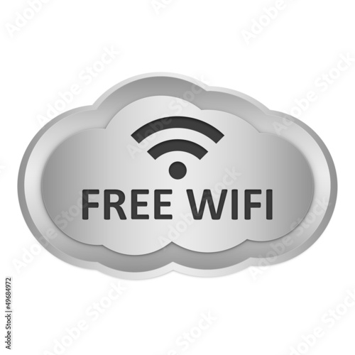 Grey metallic free wifi cloud icon on white background