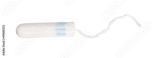 A clean cotton tampon with blue string photo