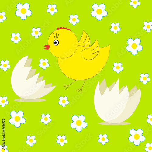 Vector cute yellow chick and egg
