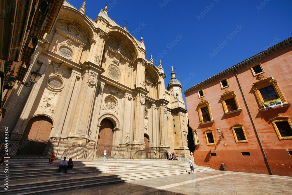Facade of the renaissance cathedral, Granada, Andalusia, Spain