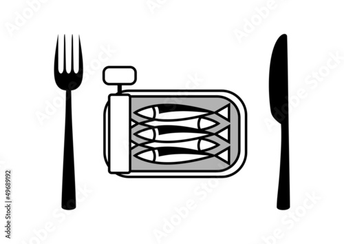 Can of sardines with cutlery