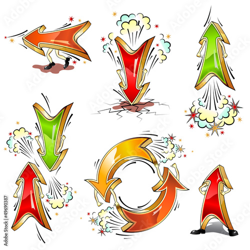 Cartoon moving vector colored arrows