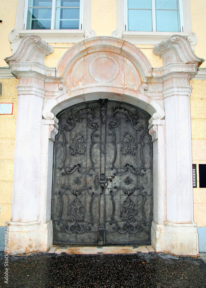 medieval door with ornate metal pattern(Salzburg)