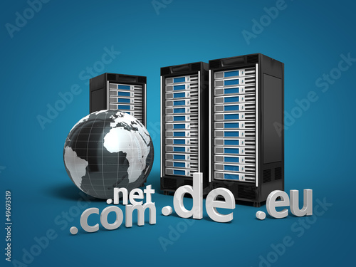 3 Webserver mit Globus und Top-Level-Domains blau photo