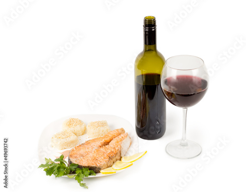 Red wine and salmon steak