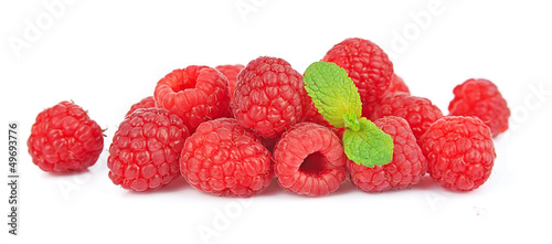 Ripe raspberry with mint