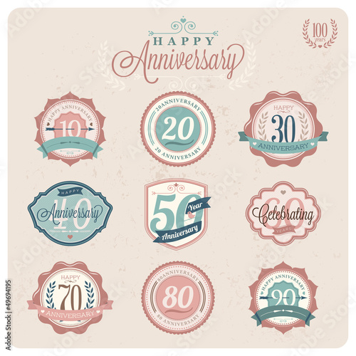 Collection of Vintage-Retro styled Labels of anniversary