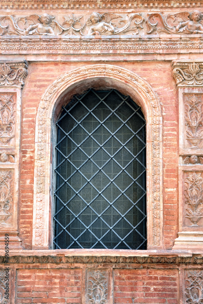Italy, Bologna medieval building window.