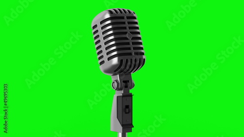 vintage microphone loop rotate on green chromakey background