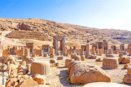 Persian ruins in Persepolis, northeast Shiraz, Iran.