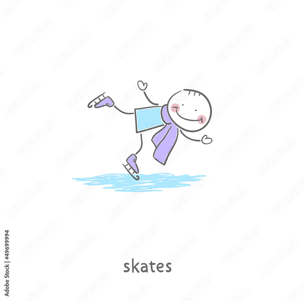 People skating on the ice. Illustration.