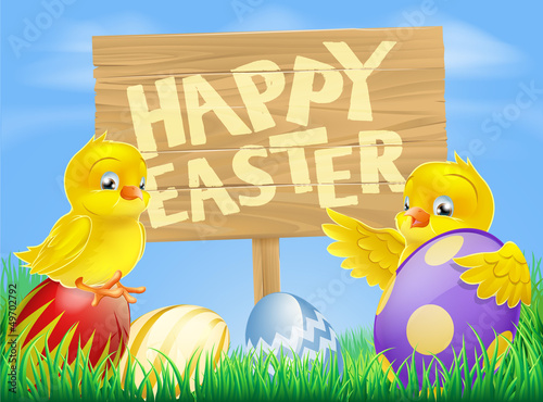 Easter birds and eggs with sign