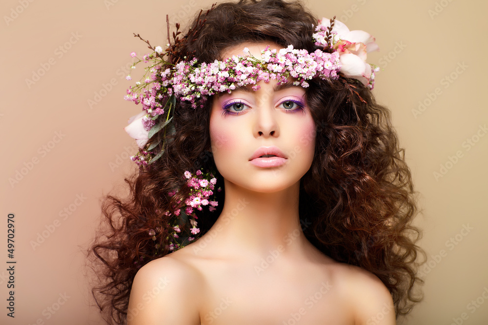 Purity. Virginity. Attractive Charming Woman with Frizzy Hairs Purity. Virginity. Attractive Charming Woman with Frizzy Hairs