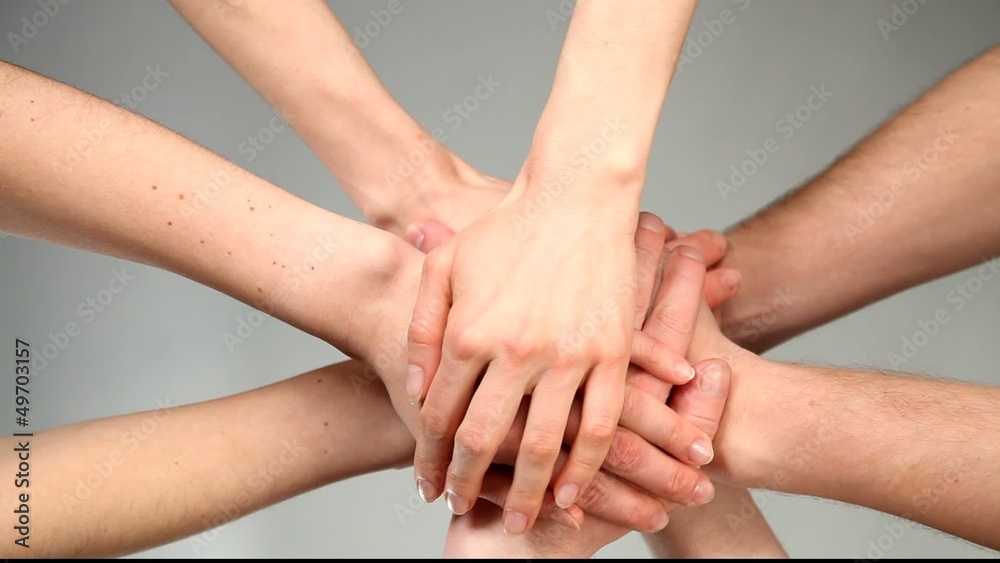 Many hands getting together - upper view point Many hands getting together - upper view point