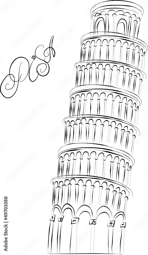 Pisa Tower, Italy. Vector sketch