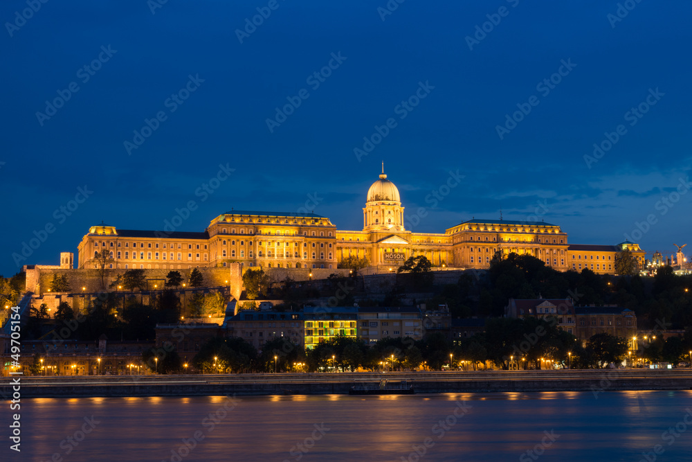 Night view of Buda Castle and Danube river, Budapest