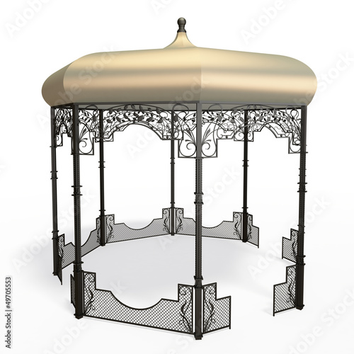 Wrought iron gazebo with flowers and leaves