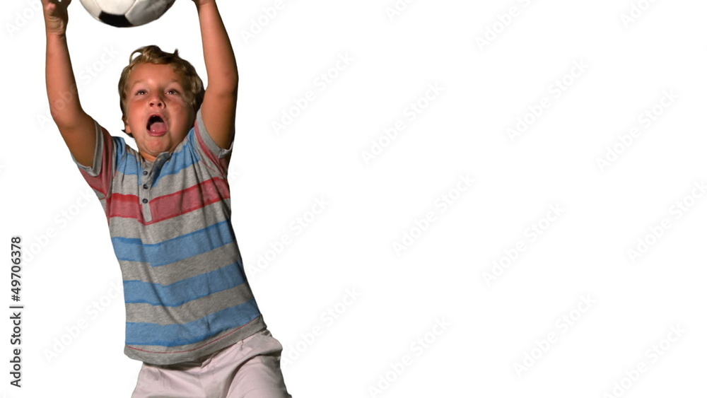 Little boy catching football on white background Little boy catching football on white background