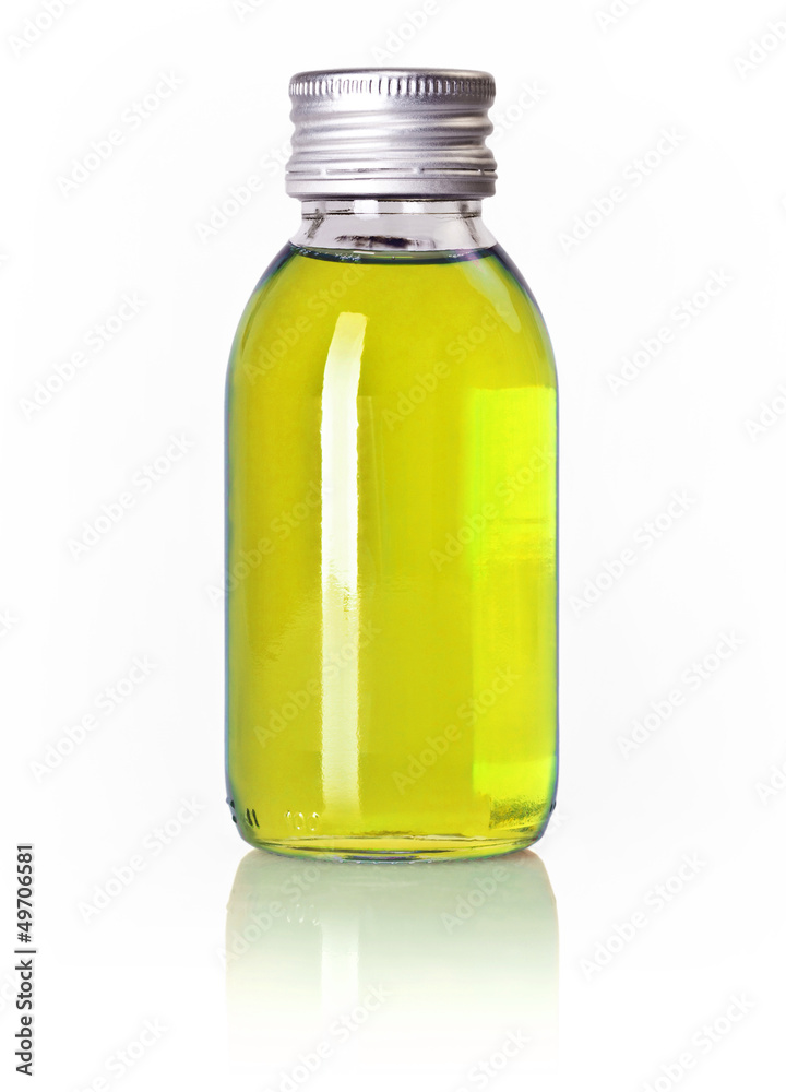 Full and closed bottle with yellow liquid Full and closed bottle with yellow liquid