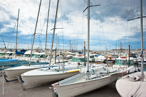 Many yachts docked in a bay of Blanes